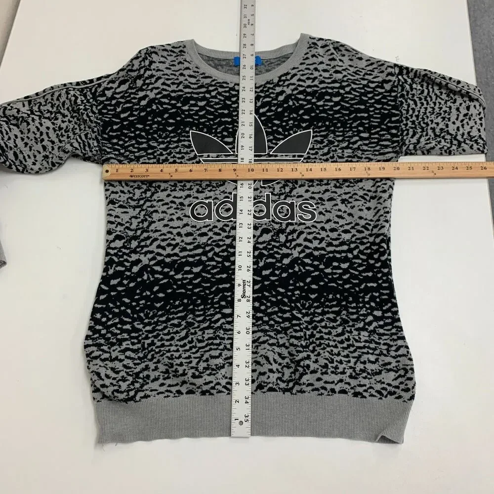 Adidas Sweater Womens XS Gray Black Helsinki Ice Print Cotton Knit Drop Shoulder